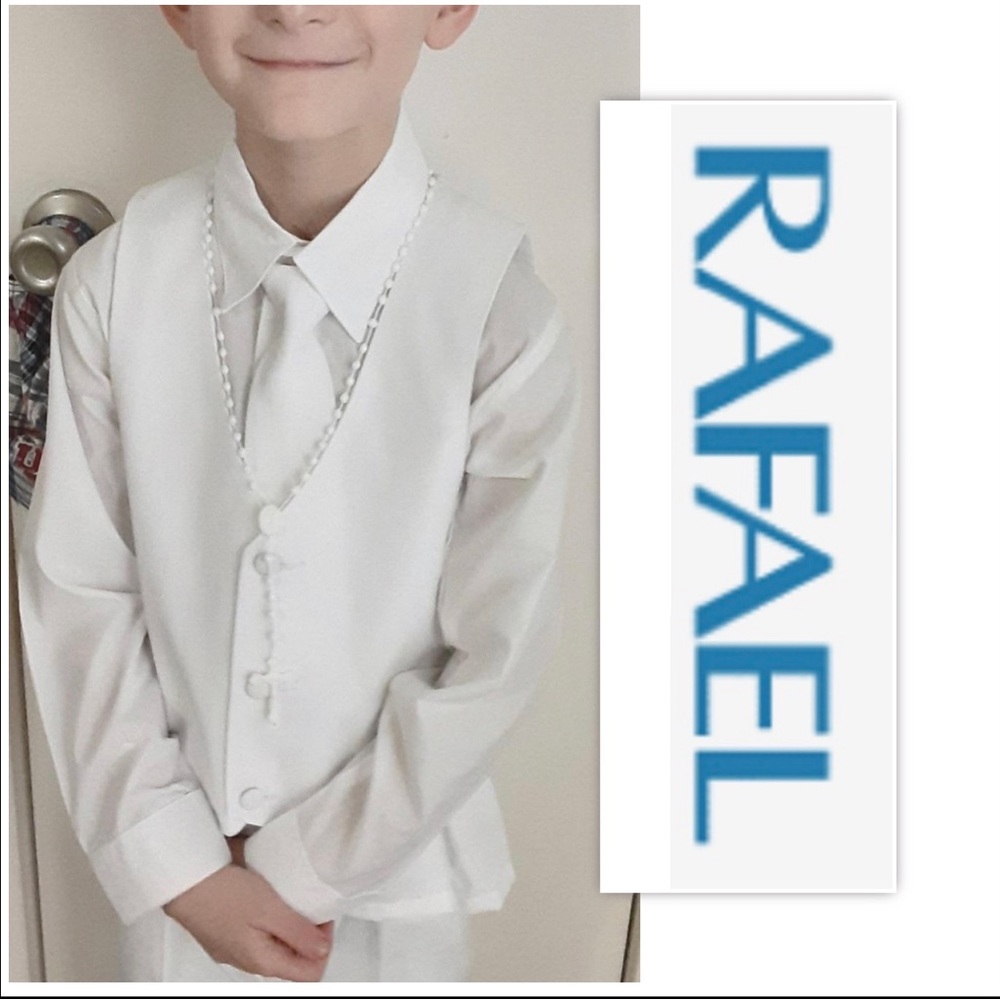 RAFAEL Boy’s White Shirt, Tie And Vest Set